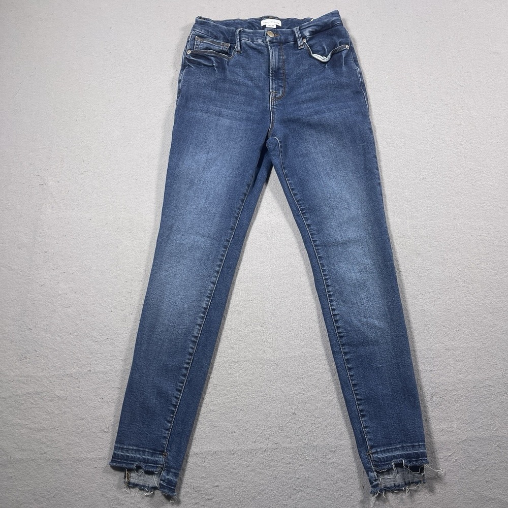 Good American Skinny Jeans Women 6 28 High Rise Dark Indigo Raw Hem Casual